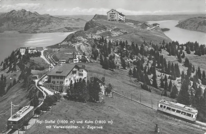 Rigi-Staffel (1600 m) and Kulm (1800 m) with Lake Lucerne and Lake Zug (ca. 1955)