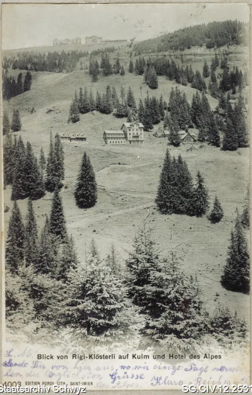 Blick von Rigi-Klösterli auf Kulm und Hotel des Alpes (1915)