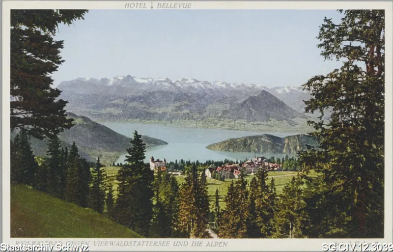 Rigi-Kaltbad gegen Vierwaldstättersee und die Alpen (vor 1958)