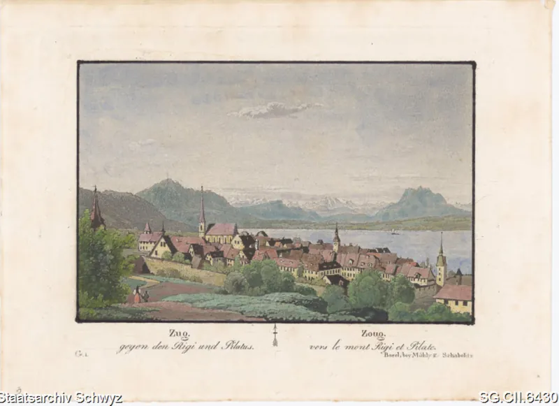 Stadt Zug gegen den Rigi und Pilatus (ca. 1820)