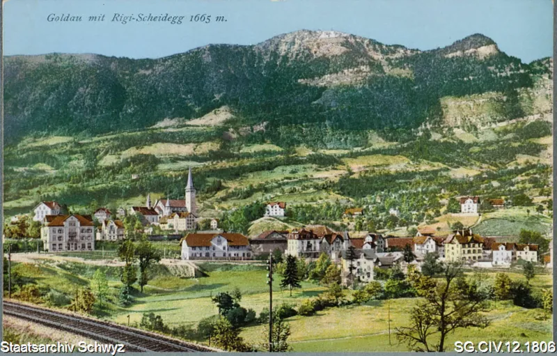 Goldau mit Blick gegen die Rigi-Scheidegg (vor 1912)
