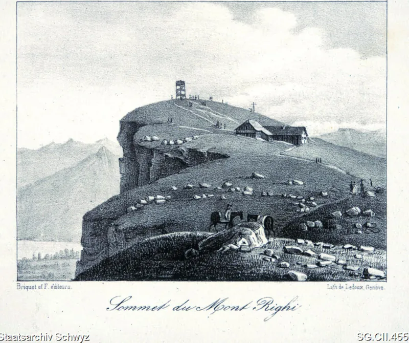 Gasthaus auf Rigi-Kulm mit Aussichtsturm (1830 - 1840)