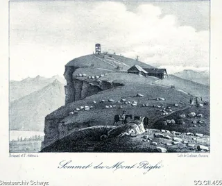 Gasthaus auf Rigi-Kulm mit Aussichtsturm (1830 - 1840)