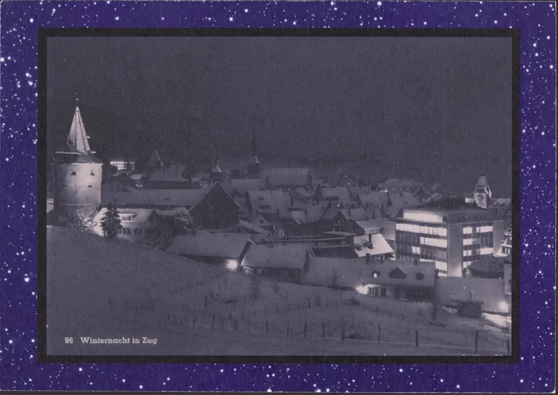 Winternacht in Zug mit Blick vom Guggi Richtung Rigi (1965)