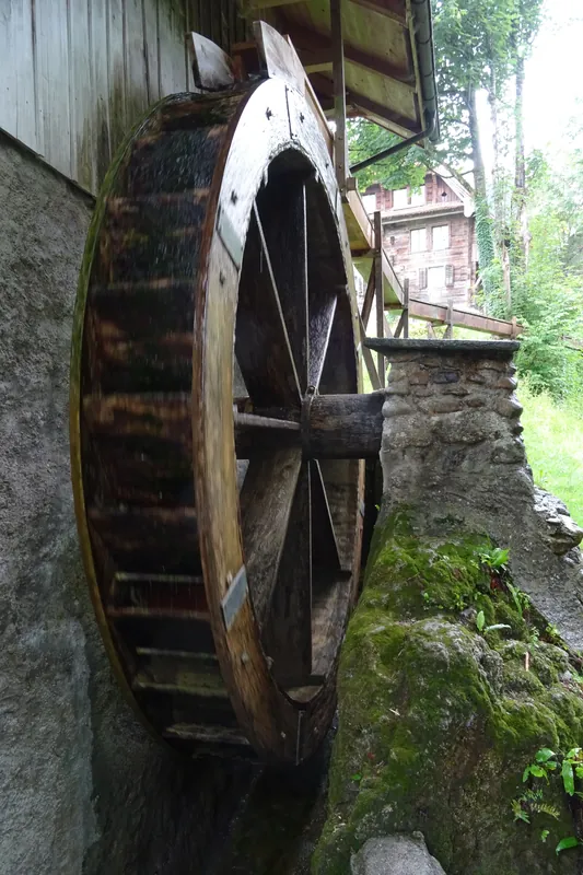 Küssnacht am Rigi, Seebodenstrasse, bone stamping mill with water wheel and pond (10.07.2014)