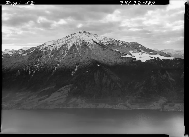 Rigi massif SZ, view from lake Zug (20.11.1974)