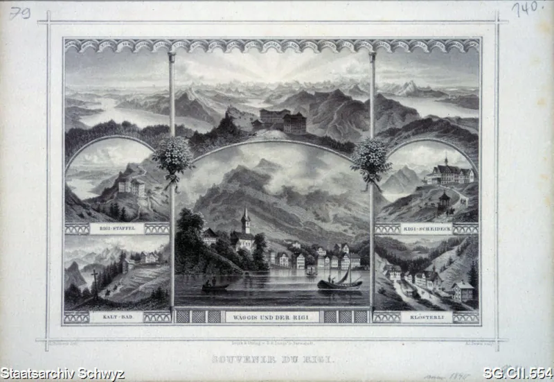 Sammelblatt Rigi: Weggis, Rigi-Staffel, Rigi-Kulm, Rigi-Scheidegg, Rigi-Kaltbad, Rigi-Klösterli (1875 - 1900)