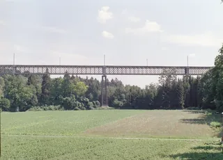 Railroad bridge at Ossingen (over the river Thur): 1: train 7955 at 14:33 from Winterthur, S 29 without lateral sun ; 2: train 7958 at 15:25 to Winterthur, S 29 with lateral sun ; 3: train 7959 at 15:33 from Winterthur, S 29 with lateral sun ; Chräbel in Goldau with Rigi steam loco 17 and BDhe 4/4 15 and driving trailer Bt 25 on downhill at 09:45 (25.07.2001-02.08.2001)