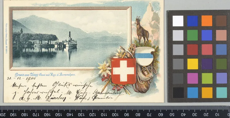 Gruss aus Zug : Quai mit Rigi & Berneralpen (1900)