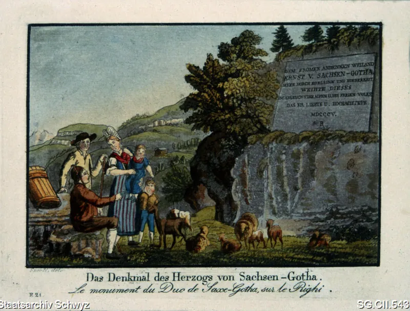 Gedenktafel für den Herzog von Sachsen-Gotha auf der Rigi (ca. 1830 - 1840)
