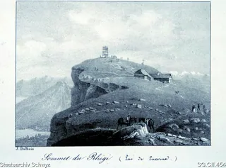 Gasthaus auf Rigi-Kulm mit Aussichtsturm (1820 - 1840)