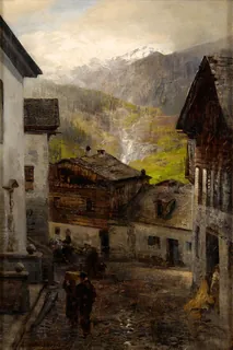 German: Bergdorf am Fuß des Rigi Mountain Village at the Rigi (19th century)