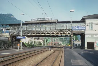 Arth-Goldau, train station, valley station of the Arth-Rigi cable car (7/1985)