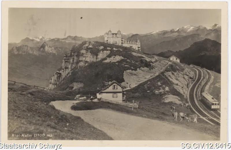 Rigi-Kulm mit Hotel und Arth-Rigi-Bahn (1929)