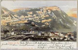 Goldau mit Bahnlinie und der Rigi (1905)