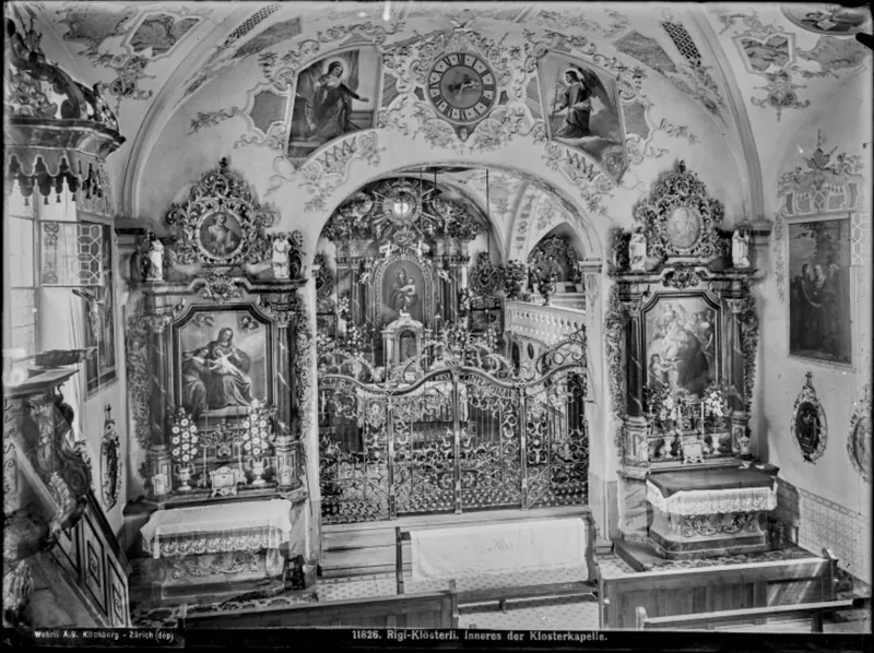 Rigi Klösterli, Wallfahrtskapelle Maria zum Schnee, Teilinnenansicht (approx. 1910)