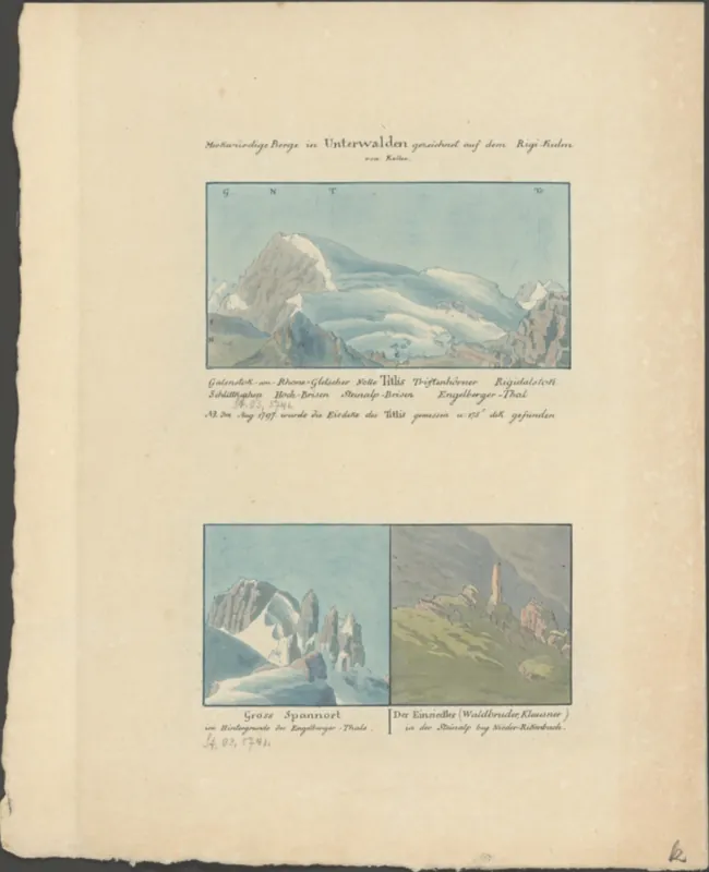 Merkwürdige Berge in Unterwalden gezeichnet auf dem Rigi -Kulm von Keller (approx. 1821)