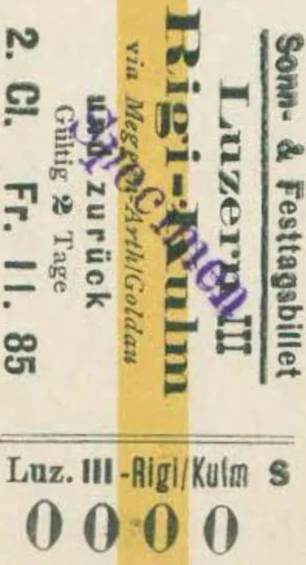 Sonn- & Festtagsbillet, Luzern III- Rigi -Kulm via Meggen-Arth-Goldau und zurück, 2. Klasse (1890 - 1899)