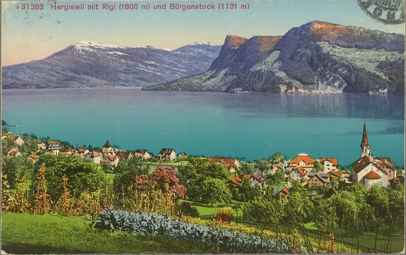 Hergiswil with Rigi 1800 m and Bürgenstock 1131 m (vor 26.03.1919)
