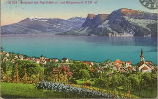 Hergiswil with Rigi 1800 m and Bürgenstock 1131 m (vor 26.03.1919)