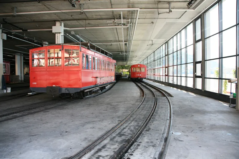 Vitznau, Bahnhofstrasse, former Vitznau-Rigi VRB cogwheel railroad, now Rigi Bahnen AG RB, new depot (07.08.2016)