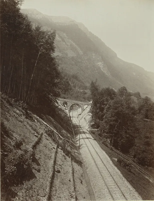 Railroad area near Goldau with the Rigi (ca. 1875)