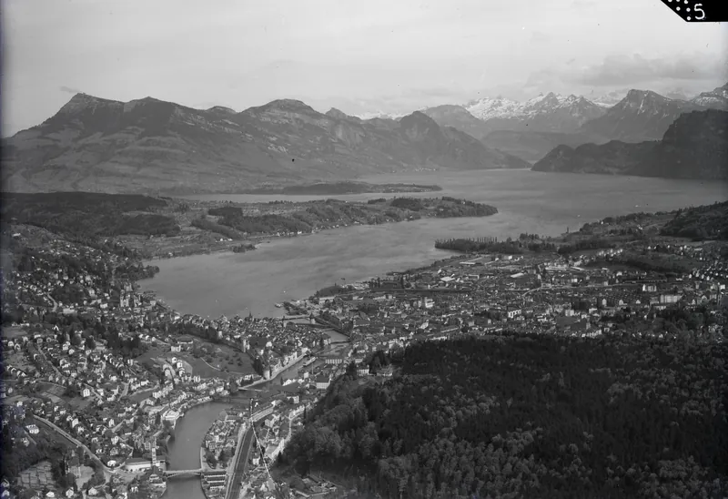 Lucerne with lake, Rigi, Fronalpstock (26.04.1946)