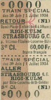 Train spécial, Strasbourg G.C.- Rigi -Kulm par Bâle-Lucerne-Arth-Goldau, Rigi -Kulm-Strasbourg G.C. p. Vitznau-Flüelen-Lucerne-Bâle, 3. Klasse (1934)