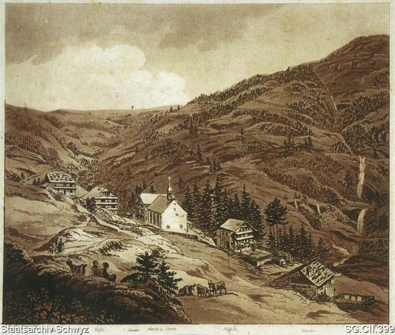 Kapelle Maria zum Schnee und Dörfli Rigi-Klösterli (1816)