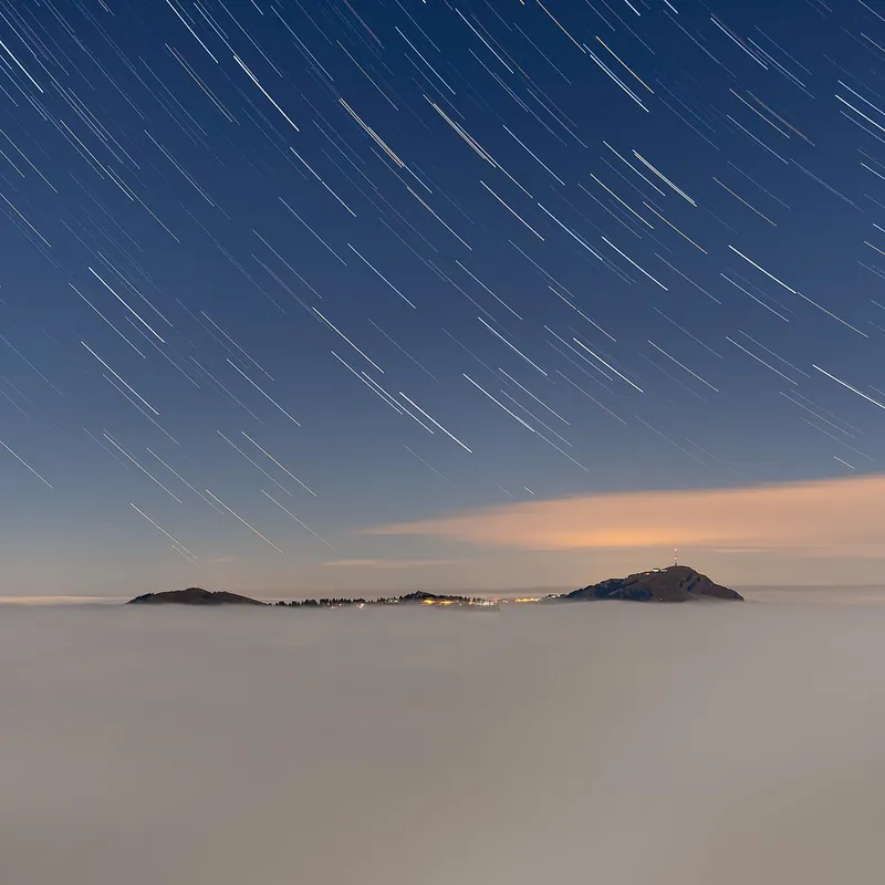 Rigi star trails and sea of fog