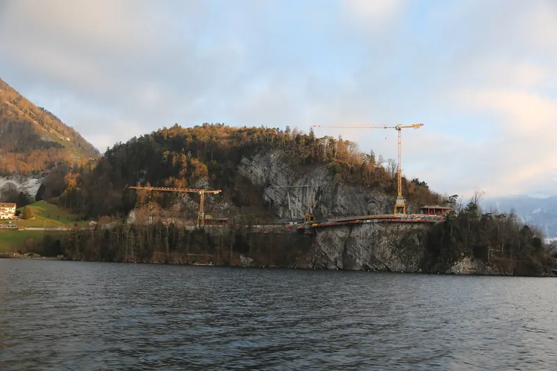 Cranes above road between Vitznau and Gersau (2025-01-13 17:08:32)