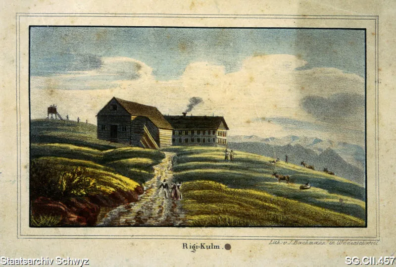 Gasthaus auf Rigi-Kulm mit Aussichtsturm (1830 - 1840)