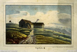 Gasthaus auf Rigi-Kulm mit Aussichtsturm (1830 - 1840)