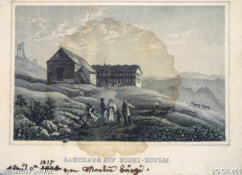 Gasthaus auf Rigi-Kulm mit Aussichtsturm (1830 - 1840)
