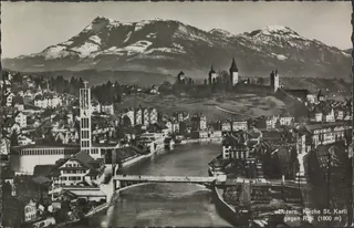 Lucerne, church St. Karli against Rigi (1800 m) (ca. 1930)
