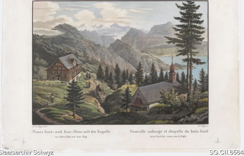 Rigi-Kaltbad: Gasthaus Rigi Kaltbad mit Kapelle (ca. 1820)