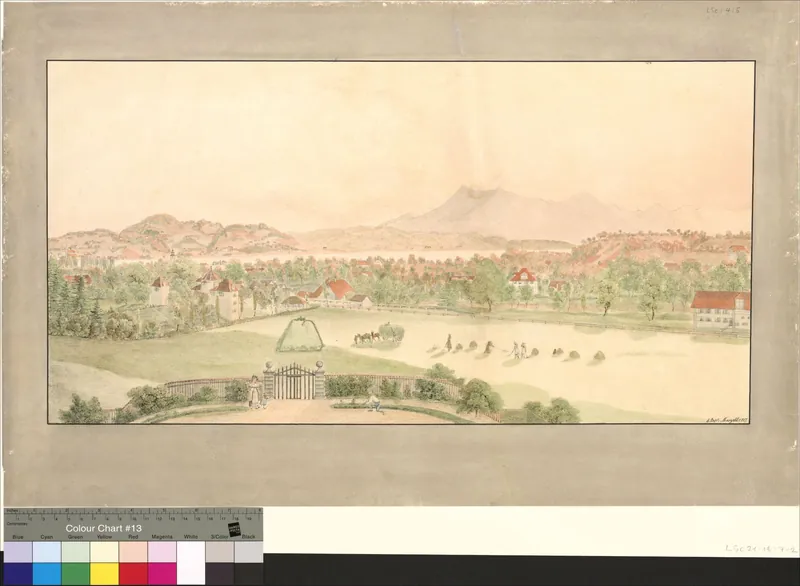 [Blick von Schloss Steinhof auf Luzern Stadt mit Blick auf See und Rigi] (1827)