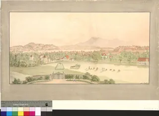[Blick von Schloss Steinhof auf Luzern Stadt mit Blick auf See und Rigi] (1827)