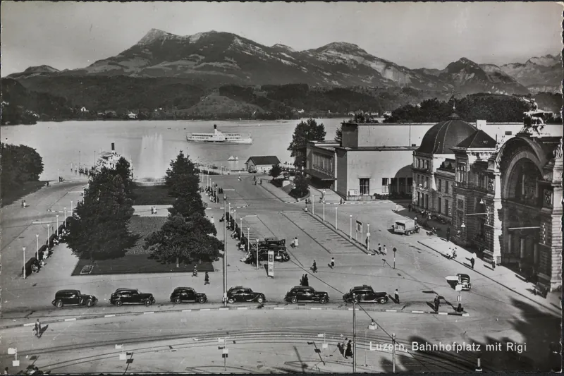Lucerne, station square with Rigi (ca. 1940)