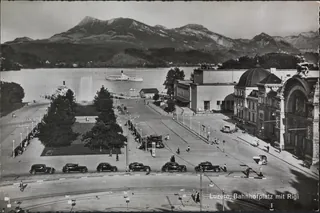 Lucerne, station square with Rigi (ca. 1940)
