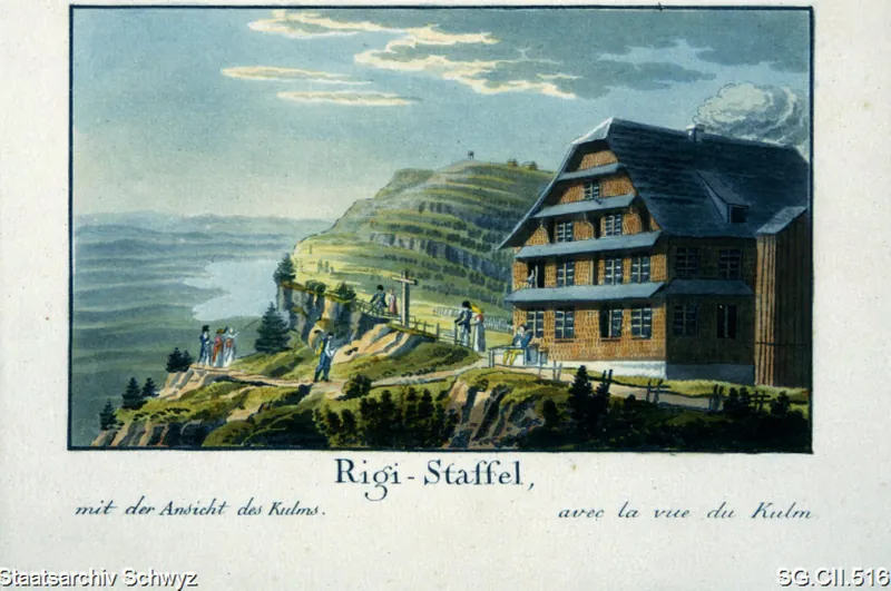 Gasthaus Rigi Staffel mit Blick auf die Rigi-Kulm (ca. 1830)
