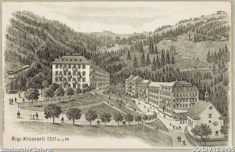 Hotels, Parkanlage, Kapelle Maria zum Schnee, Rigi Klösterli (1909)