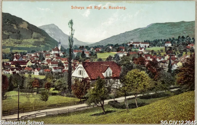 Schwyz mit Rigi und Rossberg (vor 1912)