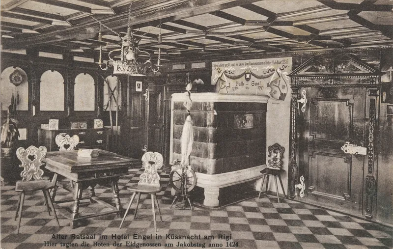 Old council hall in the Hotel Engel in Küssnacht am Rigi, here the messengers of the Confederates met on Jakobstag anno 1424 (vor 10.10.1916)