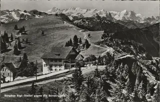Berghus Rigi Relay against the Bernese Alps (ca. 1950)
