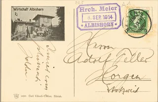 Albishorn, Towards Lake Zug, Urirotstock 2936, Gr. Spannort 3205, Titlis 3239, Rigi 1800, Bernese Alps (vor 9.9.1914)