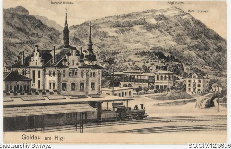 Bahnhofareal Goldau mit Station Rigi-Bahn (1903)