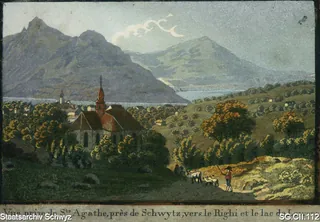 Aussicht von St. Agatha (Färisacher) nach Schwyz, Rigi und Lauerz (1830 - 1860)