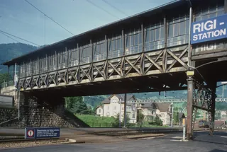 Arth-Goldau, train station, valley station of the Arth-Rigi cable car (7/1985)