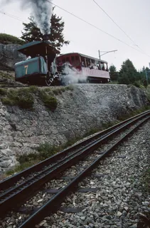 At Rigi-Staffel, steam train of the Rigi Railway, VRB steam locomotive H 1/2 No.7 (9/1996)